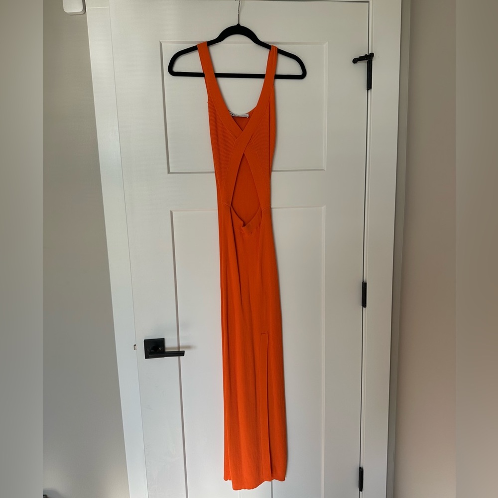 Orange Zara knit maxi dress